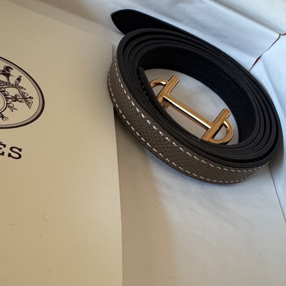 Hermes Reversible Brown and Black Leather H Belt with Gold Buckle